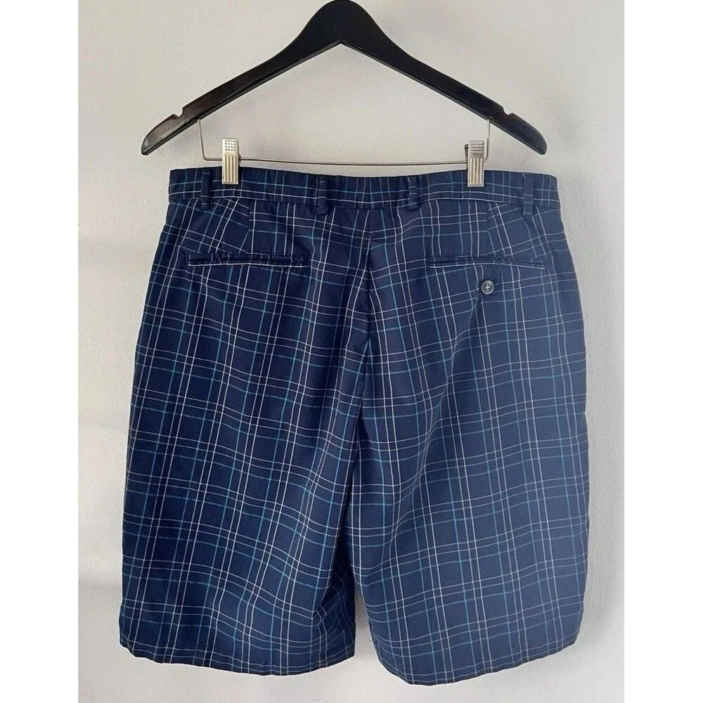 Walter Hagen  Men’s Shorts Blue Plaid 36 Preppy Flat Front Pockets